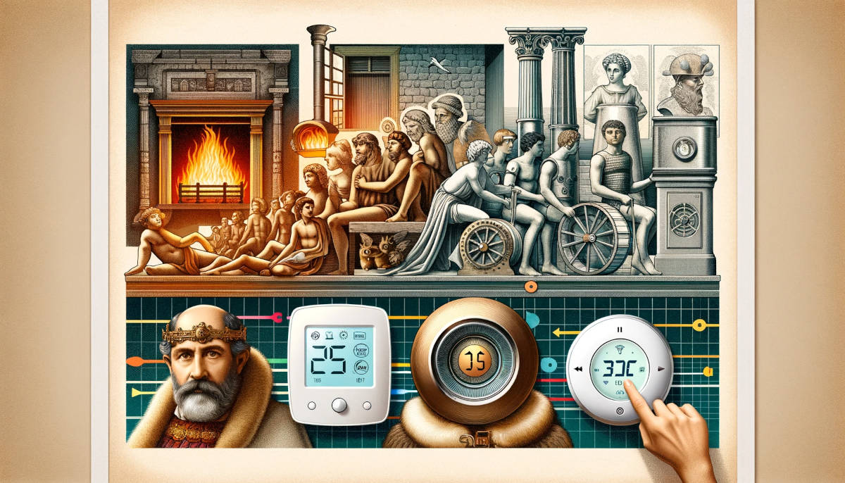 a collage that visually represents the evolution of heating and AC systems