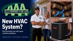 AAA Heating & Air featured image explaining that old ductwork can cause comfort problems even after a new HVAC system is installed